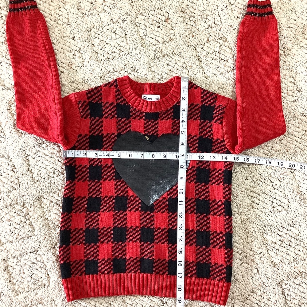 EPIC THREADS Girl’s Plaid/Sequined Heart Sweater Size-S - Picture 8 of 9